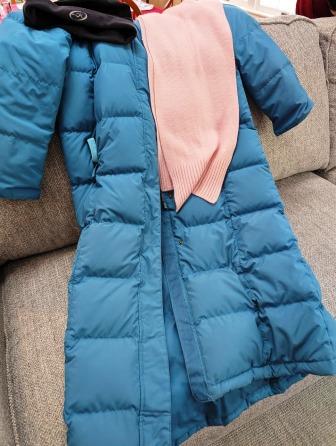 Down coat, hat and scarf Down coat, hat and scarf